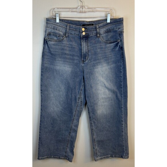 JUDY BLUE High Rise Wide Leg Crop Jeans Women 15/32 Stretch Denim Medium Wash - Picture 1 of 13